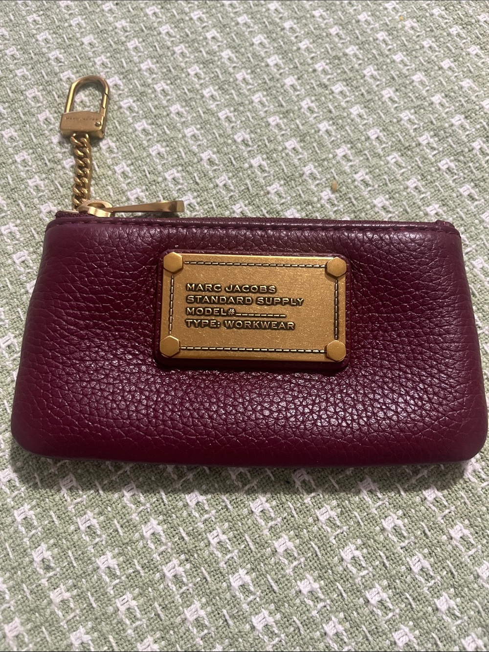 Marc Jacobs Pebbled Leather Coin Pouch in Wine with Gold Plaque